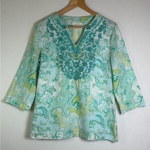 Charter Club Women’s Y2K Linen Embroidered Boho Tunic Top Sz Petite Medium